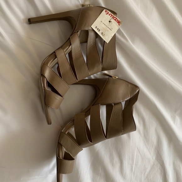 Strappy Heels - leather, stiletto, nude beige 8.5 - Picture 4 of 7